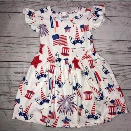 Kaiya Angel 4th Of July toddler Kids Dresses Patriotic Festival Unicorn Fireworks Flag Star Baby Girl Summer Party Clothes