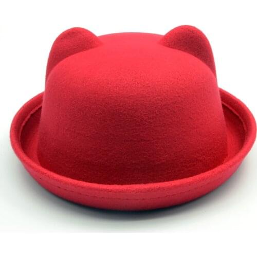 Ear Fedoras Cap Fashion Vintage Women Unisex Wool Horn Parent-Child Bowler Fedora Hats Derby Cat