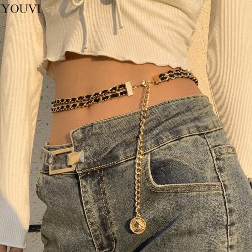 YOUVI Flannel Waist Chain for Women Belts Accessories Coins Pendant Body Beach Jewelry Dress Chain Belly Charm