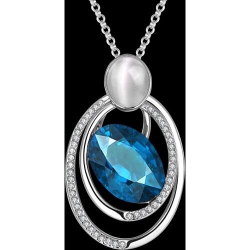 Garilina Trendy jewelry popular hollow geometric Czech Blue crystal ladies Anniversary necklace for women AP2098