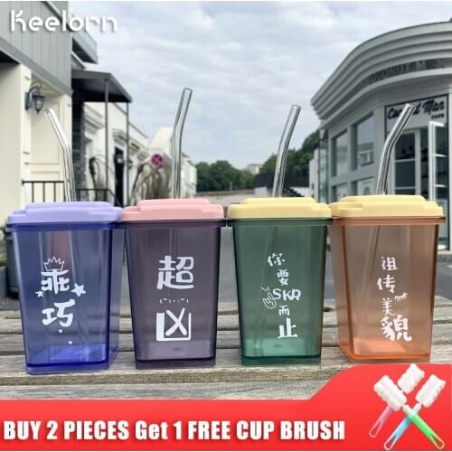 Keelorn 450ML Water Bottle Simple Stylish Large-capacity Plastic Sports Portable Straw Portable Thermal Water Bottle