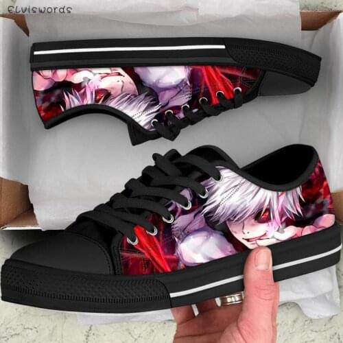 ELVISWORDS Japanese Cartoon Anime Tokyo Ghoul Classice Men Vulcanize Canvas Shoes Comfort Lace up Casual Low-top Shoes Sneakers