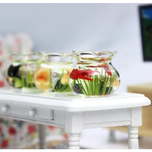 Dollhouse Miniature Glass Fish Tank Bowl Aquarium Doll House Home Ornament Toy For Dollhouse Decals New