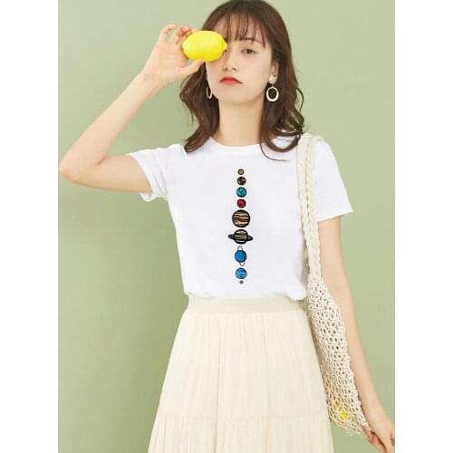Summer Round Neck T-Shirt Harajuku Style Fashion Casual T-Shirt High Quality Universe Planet Print T-Shirt vintage dropshipping