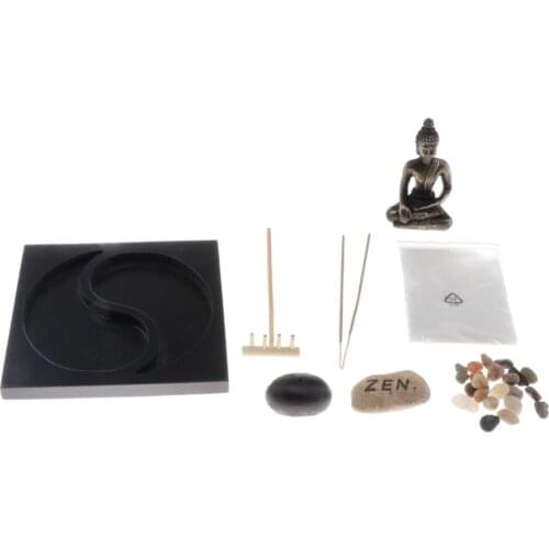 MagiDeal Home Buddha Statue Garden Rock Rake Incense Burner Buddha Pray