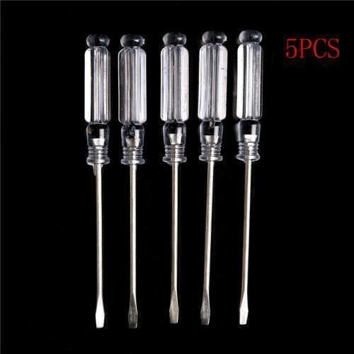 5pcs/lot Mini Small Magnetic Precision Clear Screwdriver Nonslip Handle Flat Head Slotted Screwdriver Home Repair Tool