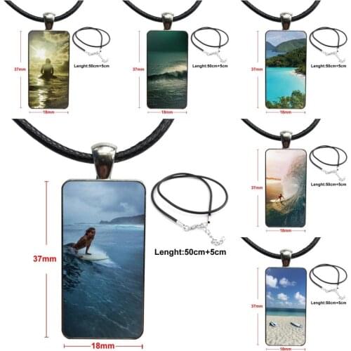 Fashion Glass Cabochon Pendant Rectangle Necklace Choker Necklace Jewelry For Wedding Great Sea And Best Surf Break