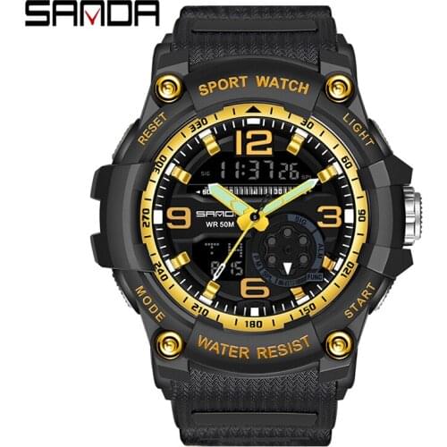 Sanda 3036 Brand Mens Sports Watch Military 50m Waterproof Dual Display Quartz Digital Electronic Clock Male relogios masculino