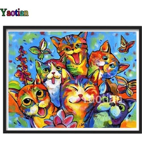 Colorful Cat Butterfly diamond painting kit 5d diy handmade embroidery full square/round drill wall art mosaic home decor