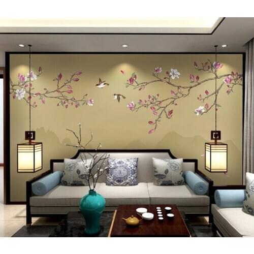 Custom Mural 3d painted flowers and birds landscape pen Magnolia bedroom living room TV background wall 3d wallpaper home decor