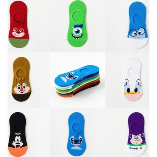 8 Style 8 Pairs/Lot Cute Harajuku Disney Characters Women Socks Funny Daisy Duck Goofy Stitch Chip Dale Low Cut Ankle Sock