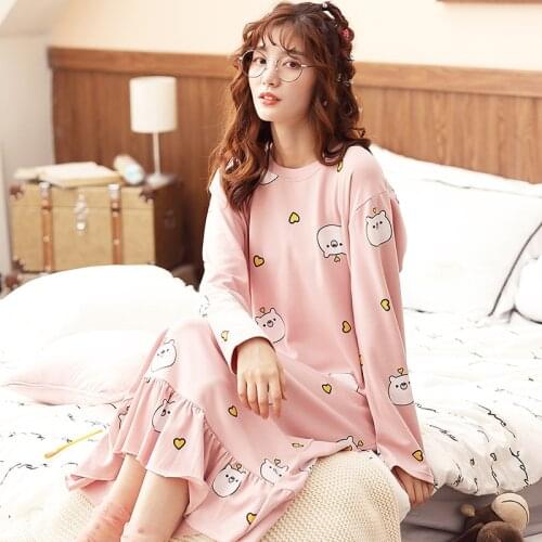 2020Autumn and Winter New Womens Nightdress Long Sleeve Sweet Nightdress Home Service Sexy Sleepwear Sleep Tops Women Nightgown