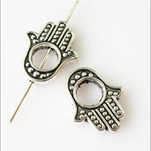New 20Pcs Tibetan Silver Color Hand Palm Spacer Beads Frame Charms 13x15mm