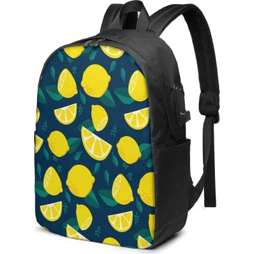 Teenage Backpack for School Boy Girl Lemon And Green Leaves School Bag USB Charging Bookbag