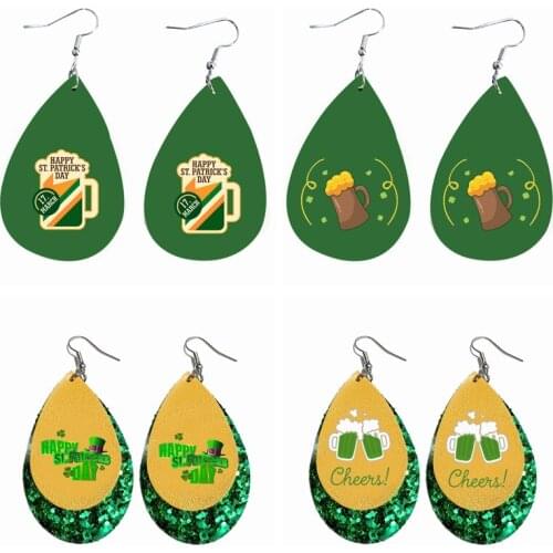 Happy St Patricks Day EarringsCheers Earrings New Faux leather Earring Hat Earrings
