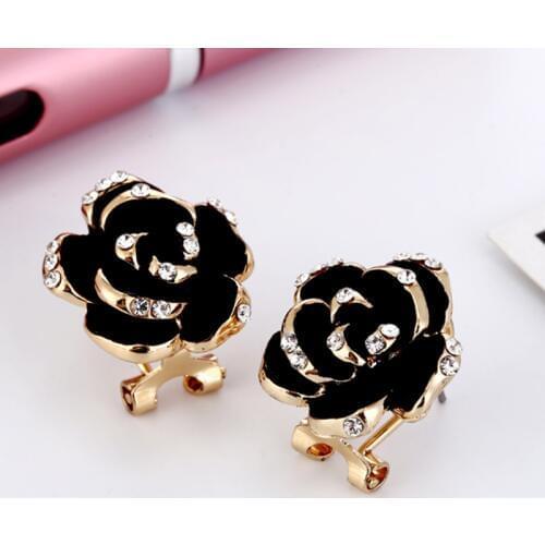 Black Flower Enamel Earrings Mosaic Rhinestone Classic Rose Earrings Statement Jewellry For Women Engagement Jewelry New2019