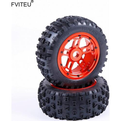 FVITEU Knobby Tyres with CNC Alloy wheel hubs set for 1/5 HPI Losi 5ive T Rovan LT King Motor x2