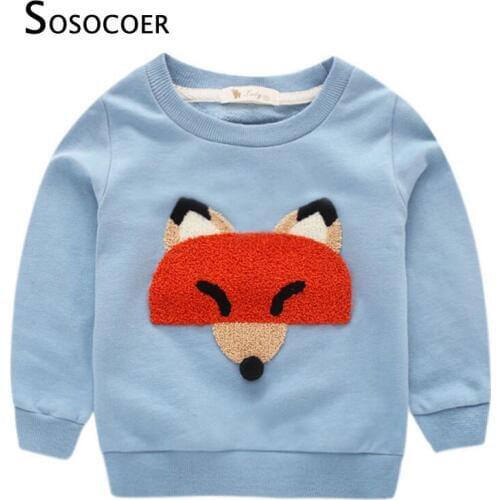 SOSOCOER Kids T Shirt Long Sleeve Cartoon Animal Boys T Shirts 2017 Spring Autumn Cute Fox Boy Girl T-shirt Tops Baby Clothes