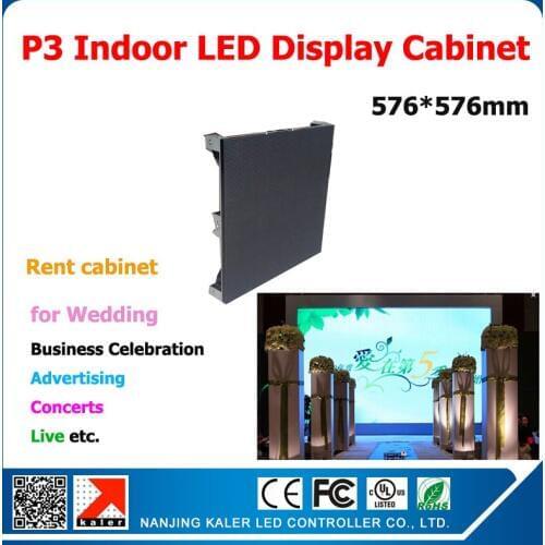 Kaler Indoor P3 Led Display Cabinet Die-casting Aluminum 576*576mm P3 SMD RGB Modules 192*96 Pixel 1/16 Scan P3 LED Panel