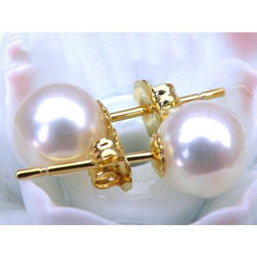 TOP 8MM AAA+++ GRADE PERFECT ROUND WHITE AKOYA PEARLS EARRING 14K/20 SOLID GOLD