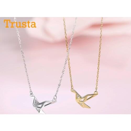 Trustdavis Genuine 925 Sterling Silver Cute Animal Papercranes CZ Pendant Choker Necklace For Women S925 Necklaces Jewelry DA389