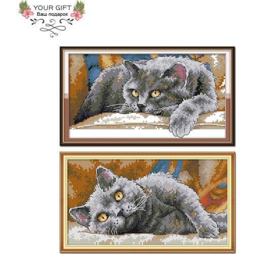Joy Sunday Cats Home Decoration DA253 DA254 14CT 11CT Stamped Counted British Shorthair Cat Needle Art Craft Cross Stitch Kit
