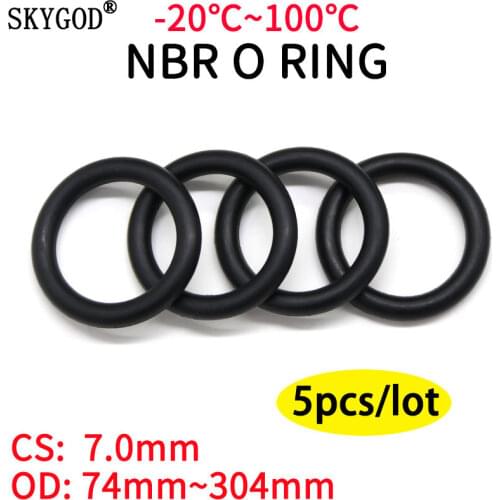 5pcs NBR O Ring Seal Gasket Thickness CS 7mm OD 74~304mm Nitrile Butadiene Rubber Spacer Oil Resistance Washer Round Shape Black