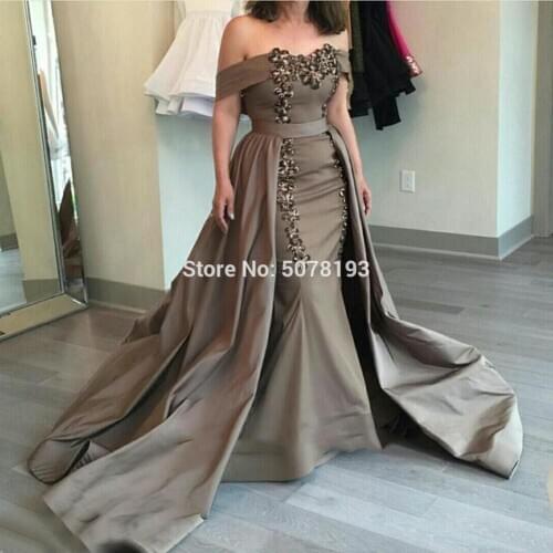 10141 OFF-the-shoulder natural mermaid/trumpet floor-length taffeta evening dresses/formal gowns Detachable skirt free shipping