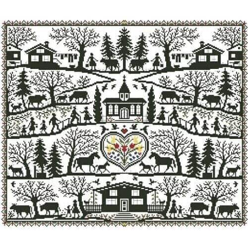 14/16/18/27/28 Busy village cross stitch package simple color white cloth cotton thread embroidery DIY handmade 8th