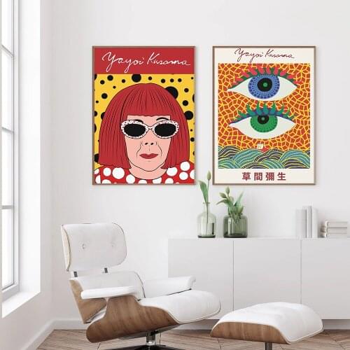 Japanese retro glasses printing canvas Yayoi Kusama art exhibition poster painting ocean abstract dots office bedroom decoration