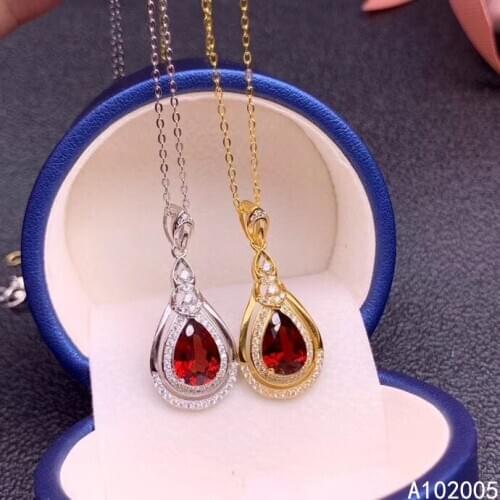 KJJEAXCMY Fine Jewelry 925 Sterling Silver inlaid Natural Garnet Female Pendant Necklace classic Support test with box