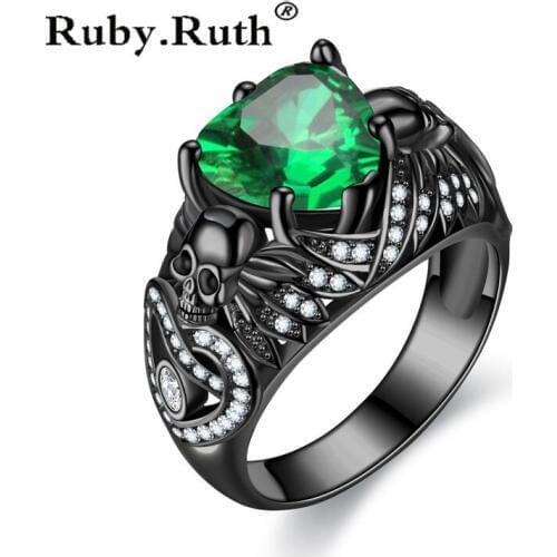 Skull Black Style Retro Rings For Women Purple Crystal CZ Wedding Love Heart party trendy love gift Ring Jewelry