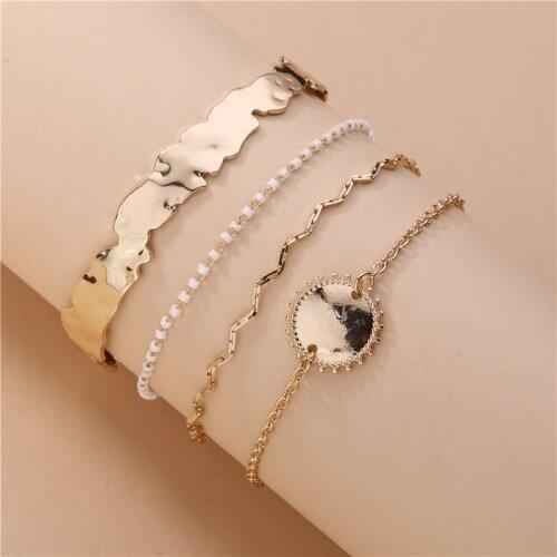 Women Fashion Jewelry Fall Winter Chic Style Simple Stacked Metal Cuff Bangle Bracelets Set