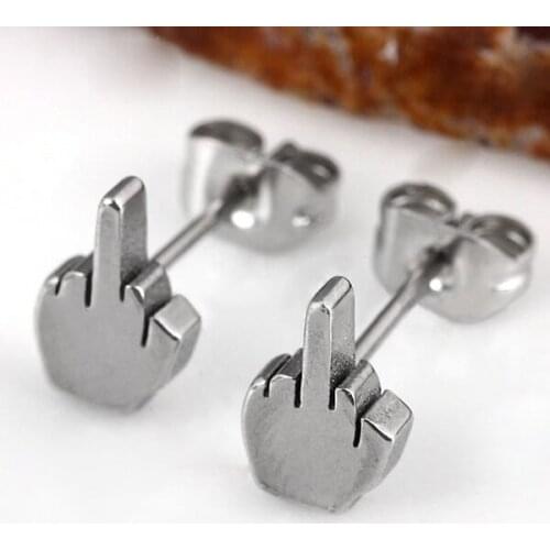 Women Punk The Middle Finger Design Stud Earrings Medical Stainless Steel Fine Jewelry Gifts C66