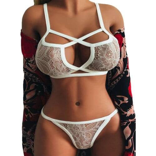 Womens Sexy Exotic Sets Underwear Set Girl Sexy Lace Semi-Sheer Solid Push Up Bra+Thongs Panties Lingerie Exotic Porn Clothes