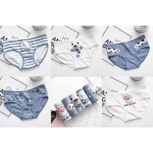 Womens Underwear Cute Cartoon Animal Period Panties Mid Waist Pack Hip Breathable Panties