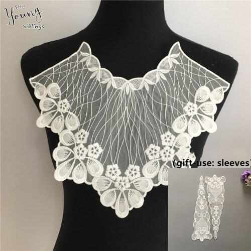 White lace false collar embroidery applique fabric decorative dress sewing DIY craft supplies accessories 1 piece for sale