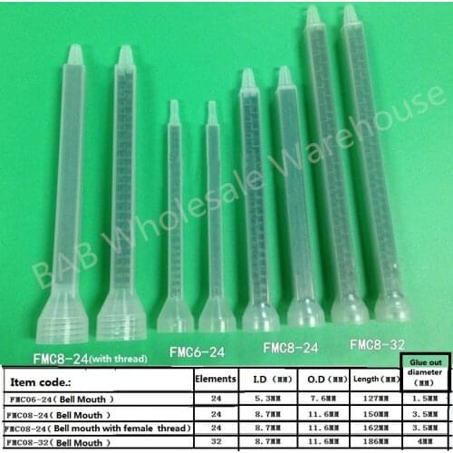 10 PCS FMC08-32/FMC08-24/FMC06-24 Plastic Resin Static Mixer Tube Nozzles For Duo Pack Epoxies Square Shape Green Color