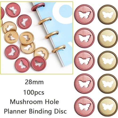 100pcs 28mm Plastic Binding Discs Binder Button Rings Butterfly Notebook Mushroom Buckle Loose-leaf Binding Ring Disc DIY Buckle