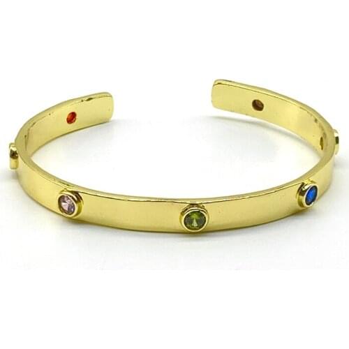 2PCS/LOT Designer Metal Brass Rainbow CZ Open Cuff Bangle Bracelet