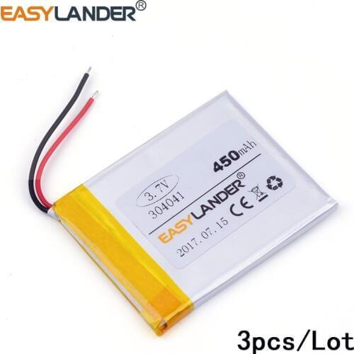 3pcs /Lot 3.7v lithium Li ion polymer rechargeable battery 304041 450mAh phone battery factory direct 034041