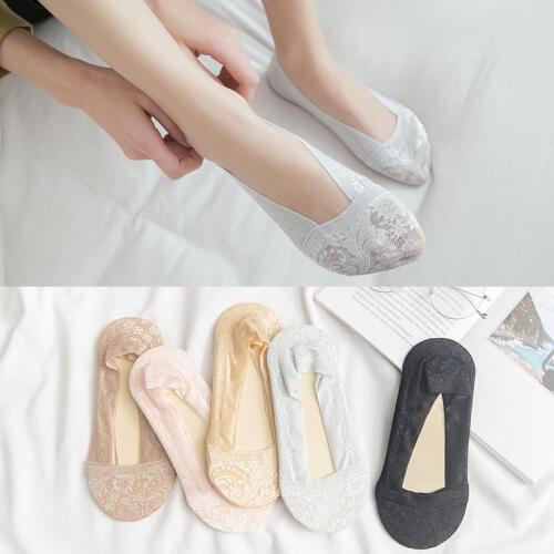 5 Pairs Women Girls ECMLN Summer Socks Style Lace Flower Short Sock Antiskid Invisible Ankle Socks 2019 Sox