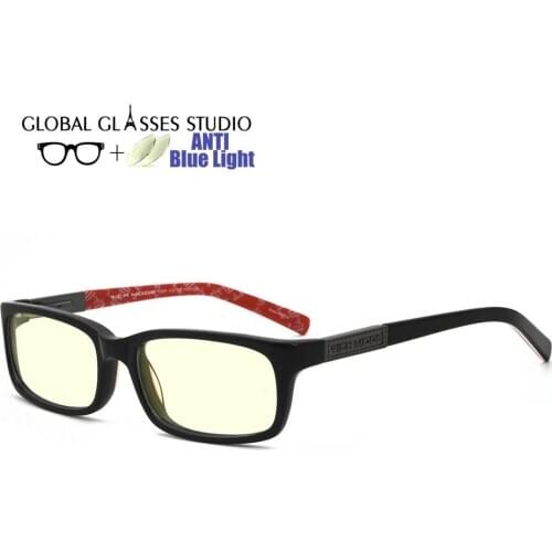 Anti Blue Light Blocking Glasses Acetate optical black frame red leg Men Lady Computer Eyeglasses RM00479-C9