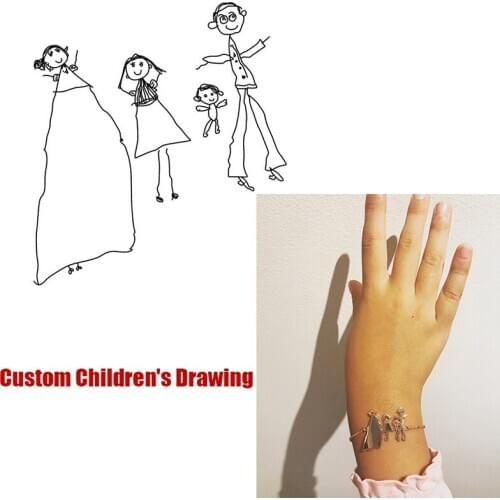 Custom Kids Drawing Bracelet Silver Gold Chain Stainless Steel Customized Actual Children Drawing Bracelet Mothers Gift BFF