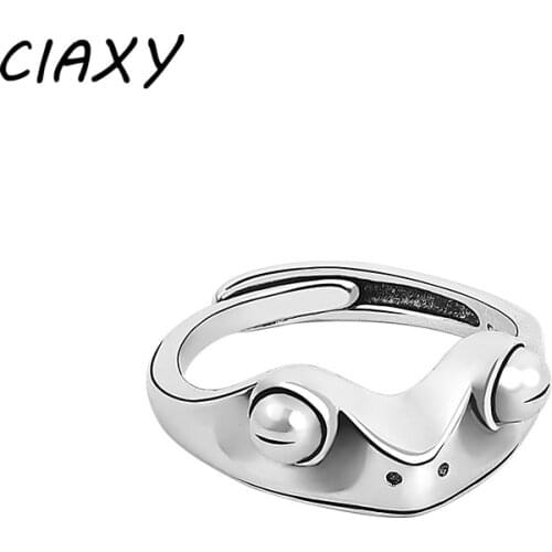 CIAXY 925 Sterling Silver Retro Frog Rings for Women Hiphop Rock Adjustable Ring Girl Party Gift Jewelry
