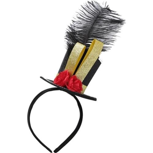 Kids Circus Ringmaster Headband Girls Nutcracker Cosplay Accessories Children Black Feather Hat Headband