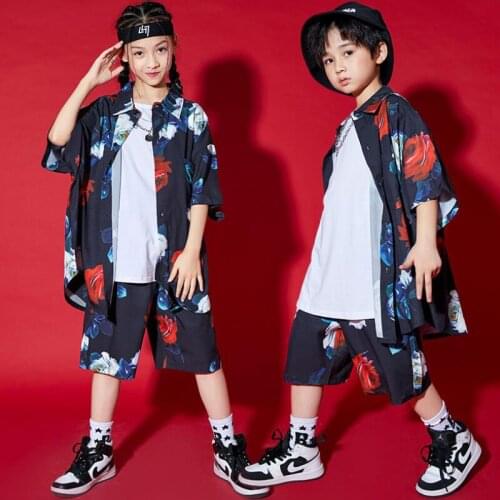 Kids Concert Hip Hop Clothing Print Oversized Harajuku Shirt Top Streetwear Summer Shorts for Girls Boy Dance Costumes Outfits