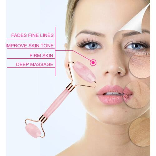 Hot Sale Rose Quartz Facial Massage Roller Guasha Board Set Jade Stone Face Skin Relaxation Slimming Beauty Neck Thin Lift