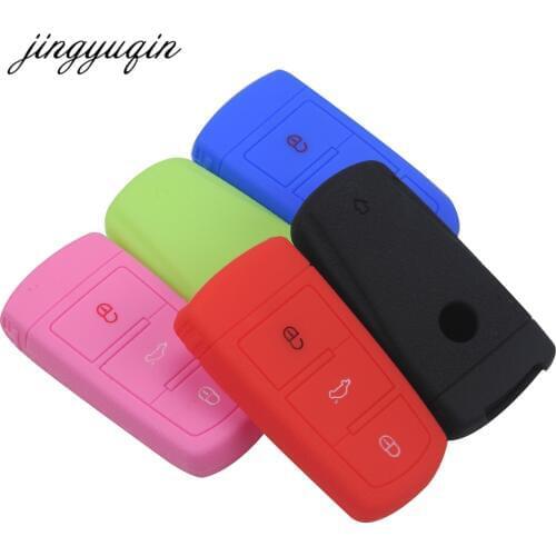 Jingyuqin Silicone Keyless Smart Car Key Case for VW Volkswagen Magotan Passat CC 2005-2010 3 Button Remte key Cover Holder