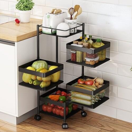 Square Multi-layer Rotating Storage shelf Kitchen Supplies Seasoning Bottle Vegetable Shelf Storage Baskets Home Organizer